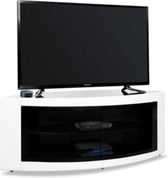 "Homeology Pangea Gloss White Curved Tru-Corner Black Beam-Thru Doors Up To 50"" Tv Cabinet" - thumbnail 5