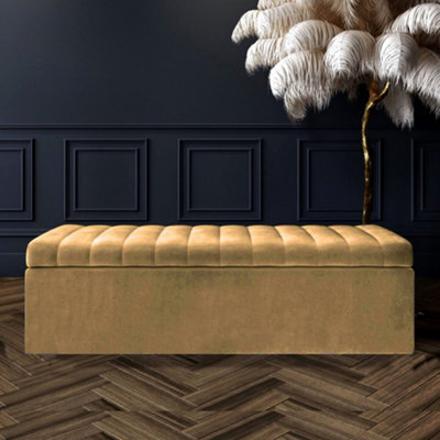 Safar 3Ft Wide Ottoman Storage Box - Mink Plush Velvet Ottoman Bench With Storage - image 1