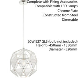 Hanging Ceiling Pendant Light Chrome Geometric Lamp Shade Bulb Holder Fitting - thumbnail 2