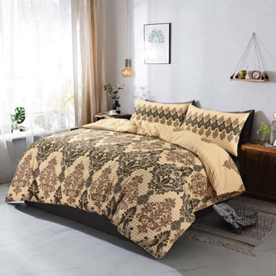 Homes & Linen Duvet Cover Set Printed Floral Reversible Stripe Tanya Quilt Cover Bedding Set - image 1