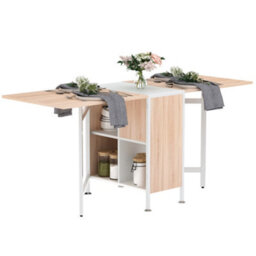 Homcom Folding Table Computer Desk With Storage Shelves Oak, White Home Office - thumbnail 2