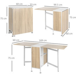 Homcom Folding Table Computer Desk With Storage Shelves Oak, White Home Office - thumbnail 3