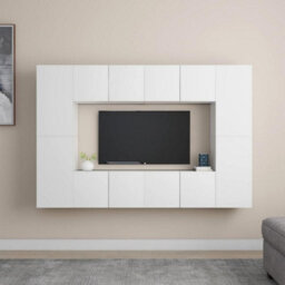 Berkfield Sturdy 8 Piece Tv Cabinet Set White Engineered Wood - thumbnail 2
