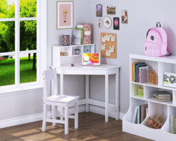 Hygrad Built to Survive White Study Table And 1 Chairs For Kids Unisex Xmas, Wooden Study Desk With Chair For Children, Writing Desk With Storage And Hutc - thumbnail 1