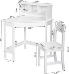 Hygrad Built to Survive White Study Table And 1 Chairs For Kids Unisex Xmas, Wooden Study Desk With Chair For Children, Writing Desk With Storage And Hutc - thumbnail 7