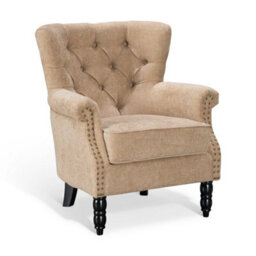Tufted Nutmeg Beige Accent Chair Liana With Black Wooden Legs - Small Living Room Fabric Armchair - thumbnail 3