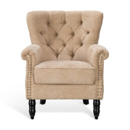 Tufted Nutmeg Beige Accent Chair Liana With Black Wooden Legs - Small Living Room Fabric Armchair - thumbnail 2