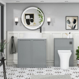 Royal Bathrooms Royal Bathroom Elmore 800mm Matt Pebble Grey Freestanding Bathroom Vanity Unit 2 Door Plain White Worktop With Peak Basin - thumbnail 5