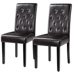 Yaheetech Set Of 2 Brown Faux Leather Dining Chairs With Button Tufted Backrest And Solid Wood Legs - thumbnail 2