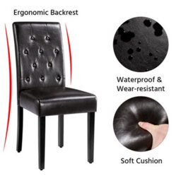 Yaheetech Set Of 2 Brown Faux Leather Dining Chairs With Button Tufted Backrest And Solid Wood Legs - thumbnail 4