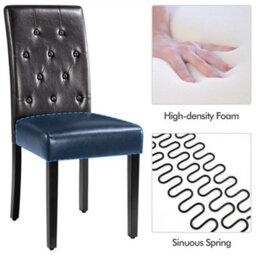Yaheetech Set Of 2 Brown Faux Leather Dining Chairs With Button Tufted Backrest And Solid Wood Legs - thumbnail 5