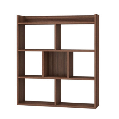 Wooden Bookcase 7 Cubes Open-Back Bookshelf Storage Display Shelf-Walnut - image 1