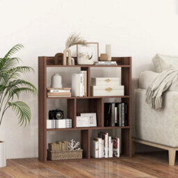 Wooden Bookcase 7 Cubes Open-Back Bookshelf Storage Display Shelf-Walnut - thumbnail 6