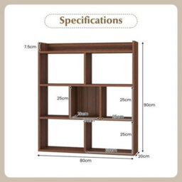 Wooden Bookcase 7 Cubes Open-Back Bookshelf Storage Display Shelf-Walnut - thumbnail 2