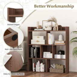 Wooden Bookcase 7 Cubes Open-Back Bookshelf Storage Display Shelf-Walnut - thumbnail 3