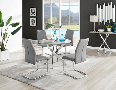 Furniturebox Uk Novara Grey Concrete Effect Round Dining Table & 4 Grey Lorenzo Chairs - image 1