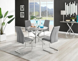 Furniturebox Uk Novara Grey Concrete Effect Round Dining Table & 4 Grey Lorenzo Chairs - thumbnail 1