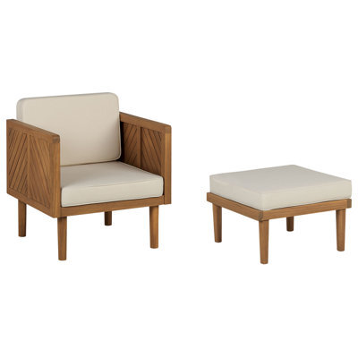 Beliani Garden Armchair With Ottoman Baratti Acacia Wood Brown - image 1
