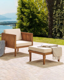 Beliani Garden Armchair With Ottoman Baratti Acacia Wood Brown - thumbnail 2