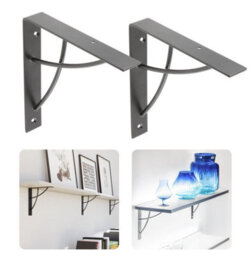 B2C 2X Wall Shelf Support Holder Bracket Steel Black Matt 40Kg Home Decor Neo - thumbnail 1