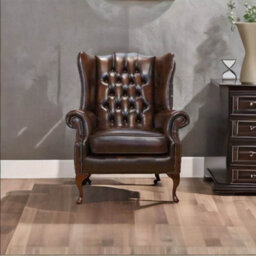 Chesterfield Prince's High Back Wing Chair Antique Brown Leather In Mallory Style - thumbnail 2
