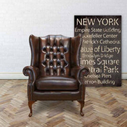 Chesterfield Prince's High Back Wing Chair Antique Brown Leather In Mallory Style - thumbnail 1