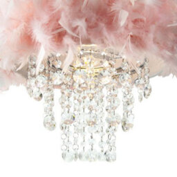 Happy Homewares Contemporary Pink Feather Pendant Light Shade With Transparent Acrylic Droplets - thumbnail 4