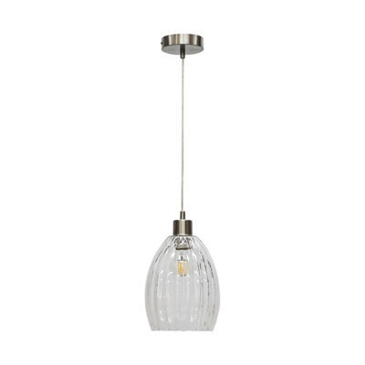 First Choice Lighting Birch - Clear Fluted Glass With Satin Nickel Pendant Fitting - image 1