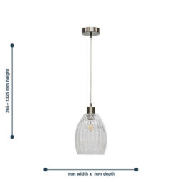 First Choice Lighting Birch - Clear Fluted Glass With Satin Nickel Pendant Fitting - thumbnail 5