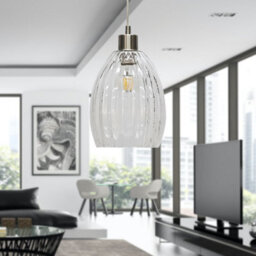 First Choice Lighting Birch - Clear Fluted Glass With Satin Nickel Pendant Fitting - thumbnail 3