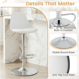 Costway Bar Stools Set Of 2 Faux Leather Counter Height Chairs With Backrests-White - thumbnail 8