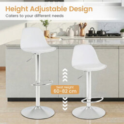 Costway Bar Stools Set Of 2 Faux Leather Counter Height Chairs With Backrests-White - thumbnail 2