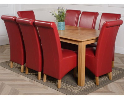 That's Furniture Oslo 180 X 90 Cm Large Oak Dining Table And 8 Chairs Dining Set With Montana Burgundy Leather Chairs - image 1