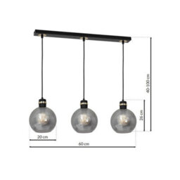 Milagro Omega Hand Made Linear Pendant Lamp With Elegant Smoked Glass Spheres Quality Matt Black Fittings With Gold Detail - thumbnail 6