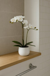Greenbrokers Elegant Double Stem White Real Touch Artificial Potted Orchid (46Cm) In Round White Ceramic Pot - thumbnail 2