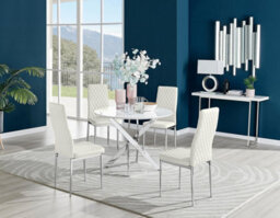Furniturebox Uk Novara White High Gloss Round Dining Table & 4 Cream Velvet Milan Chairs - thumbnail 1