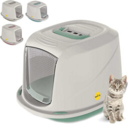 Cat Centre.Direct Cat Centre Medium Green Galaxy Detachable Hooded Litter Tray With Carbon Filter - thumbnail 1