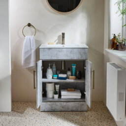 Homestylestore 600mm Concrete Grey Floorstanding Bathroom Vanity Unit And Aged Gold T Bar Handle - thumbnail 2