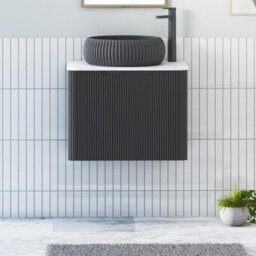 Royal Bathrooms Avenza 600mm Matt Obsidian Black Wall Hung Bathroom Countertop Vanity Unit 1 Drawer With Milan Black Basin - thumbnail 1