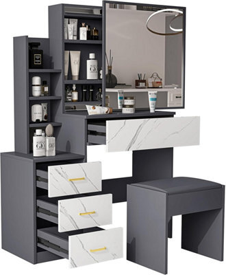 Dressing Table With Led Lights Mirror & Stool, Vanity Makeup Table, 4 Drawer 3 Shelves Storage Unit Cosmetic Bedroom Dresser Make - image 1