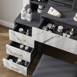 Dressing Table With Led Lights Mirror & Stool, Vanity Makeup Table, 4 Drawer 3 Shelves Storage Unit Cosmetic Bedroom Dresser Make - thumbnail 6