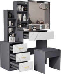 Dressing Table With Led Lights Mirror & Stool, Vanity Makeup Table, 4 Drawer 3 Shelves Storage Unit Cosmetic Bedroom Dresser Make - thumbnail 4