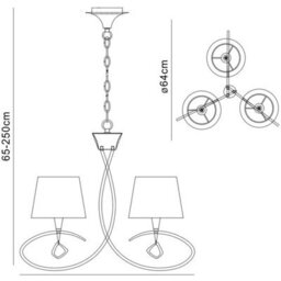 Luminosa Lighting Luminosa Mara Pendant 3 Light E14, French Gold With Black Shades - thumbnail 7