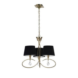 Luminosa Lighting Luminosa Mara Pendant 3 Light E14, French Gold With Black Shades - thumbnail 1