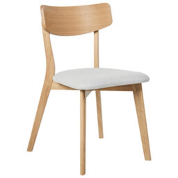 Wyld And Coco Set Of 2 Retro Dining Chairs - Light Brown Rubberwood Frame, Grey Fabric Seats, Armless - thumbnail 4