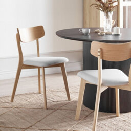 Wyld And Coco Set Of 2 Retro Dining Chairs - Light Brown Rubberwood Frame, Grey Fabric Seats, Armless - thumbnail 2
