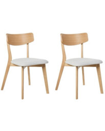 Wyld And Coco Set Of 2 Retro Dining Chairs - Light Brown Rubberwood Frame, Grey Fabric Seats, Armless - thumbnail 3