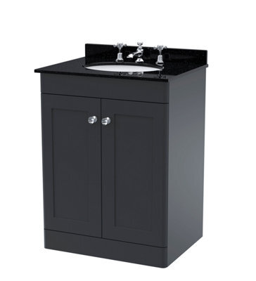 Balterley Swynnerton Traditional 2 Door Floor Standing Vanity Unit With Marble Basin, Dark Grey, 600mm - image 1