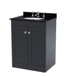 Balterley Swynnerton Traditional 2 Door Floor Standing Vanity Unit With Marble Basin, Dark Grey, 600mm - thumbnail 1