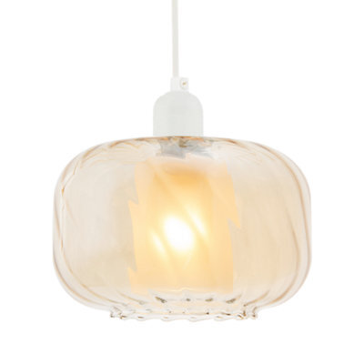 Happy Homewares Amber Champagne Pendant Light Shade With Rippled Rim And Inner Shade - image 1